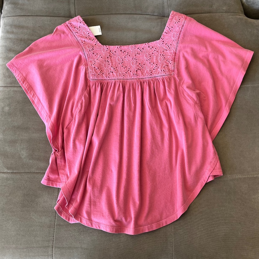 Gap Square Neck Embroidered Ruffle Sleeve Top - Picture 2 of 4